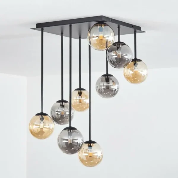 hofstein Chehalis Plafonnier, Boule lumineuse Ambre, Fumé, 9 lumières* Lampes Modernes