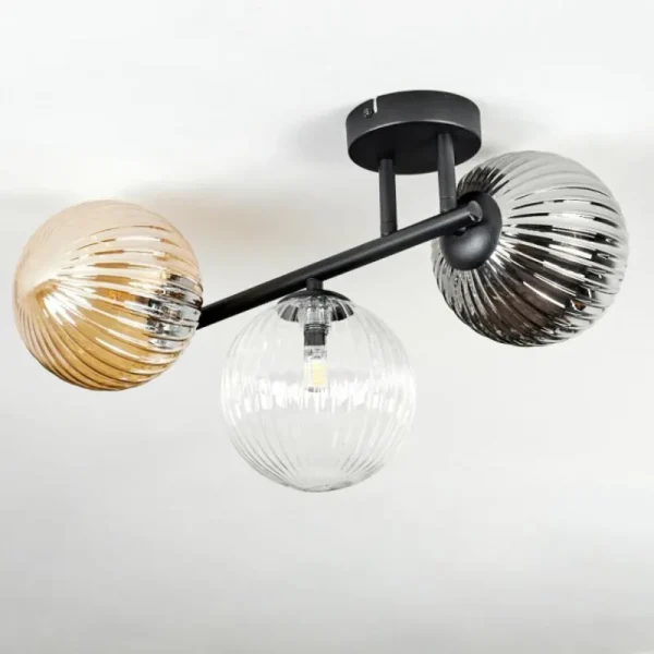 hofstein Chehalis Plafonnier, Boule lumineuse Ambre, Clair, Fumé, 3 lumières* Lampes Modernes