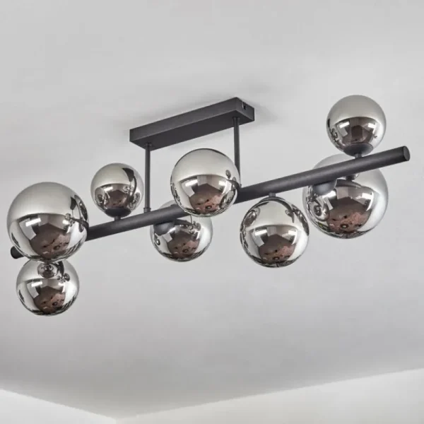 hofstein Chehalis Plafonnier, Boule lumineuse Chrome, Fumé, 8 lumières* Lampes Modernes