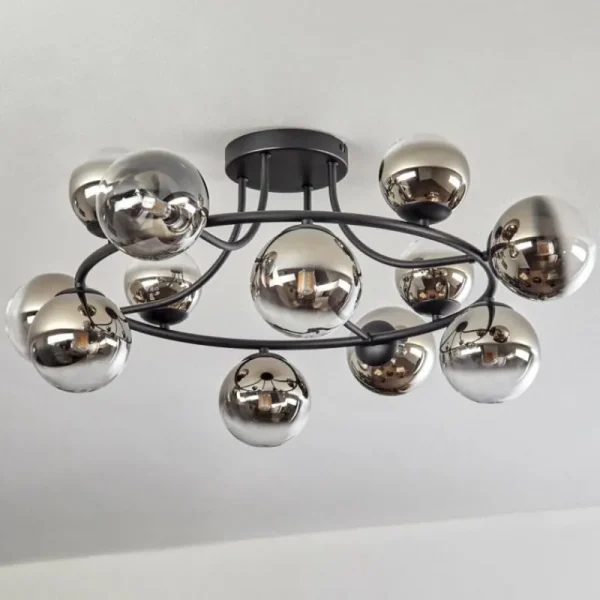 hofstein Chehalis Plafonnier, Boule lumineuse 76 cm Chrome, Clair, Fumé, 12 lumières* Lampes Modernes