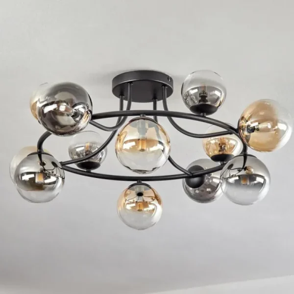 hofstein Chehalis Plafonnier, Boule lumineuse 76 cm Ambre, Clair, Fumé, 12 lumières* Lampes Modernes