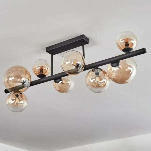 hofstein Chehalis Plafonnier, Boule lumineuse Ambre, Clair, 8 lumières* Lampes En Verre