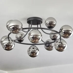 hofstein Chehalis Plafonnier, Boule lumineuse 76 cm Chrome, Fumé, 12 lumières* Lampes Modernes