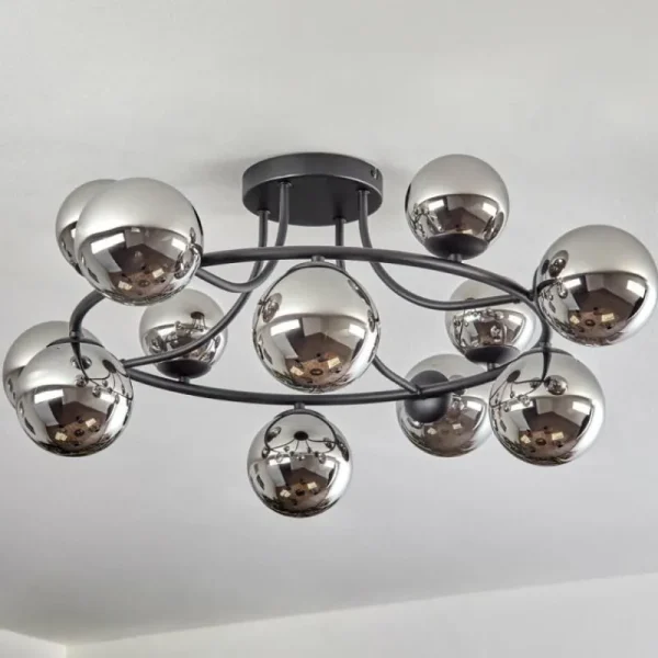 hofstein Chehalis Plafonnier, Boule lumineuse 76 cm Chrome, Fumé, 12 lumières* Lampes Modernes
