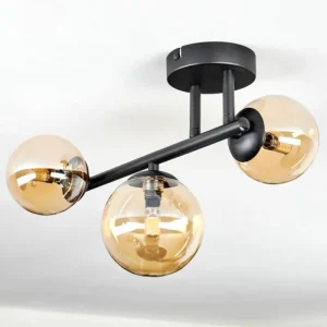 hofstein Chehalis Plafonnier, Boule lumineuse Ambre, 3 lumières* Lampes En Verre