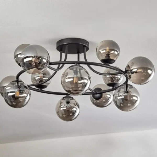 hofstein Chehalis Plafonnier, Boule lumineuse Fumé, 12 lumières* Lampes Modernes