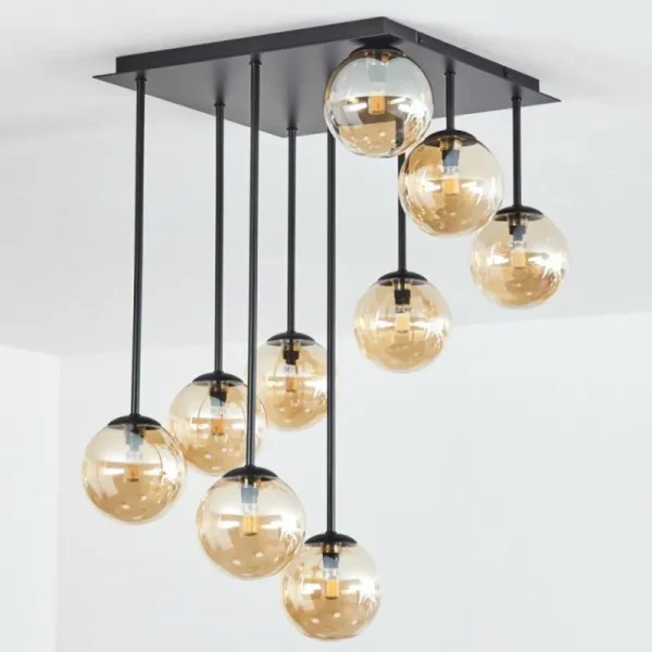 hofstein Chehalis Plafonnier, Boule lumineuse Ambre, 9 lumières* Lampes En Verre