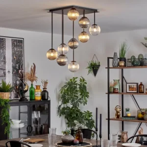 hofstein Chehalis Plafonnier, Boule lumineuse Ambre, Clair, Fumé, 9 lumières* Lampes Modernes