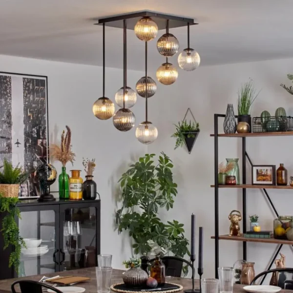 hofstein Chehalis Plafonnier, Boule lumineuse Ambre, Clair, Fumé, 9 lumières* Lampes Modernes
