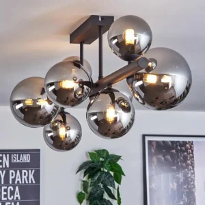 hofstein Chehalis Plafonnier, Boule lumineuse Chrome, Fumé, 8 lumières* Lampes Modernes