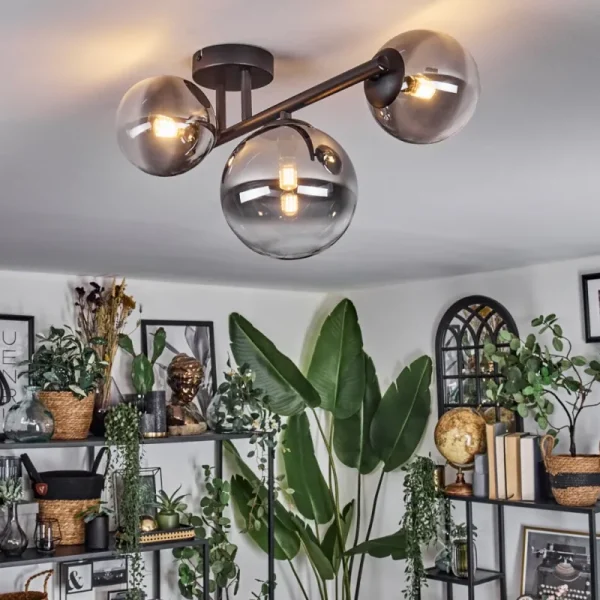 hofstein Chehalis Plafonnier, Boule lumineuse Clair, Fumé, 3 lumières* Lampes Modernes
