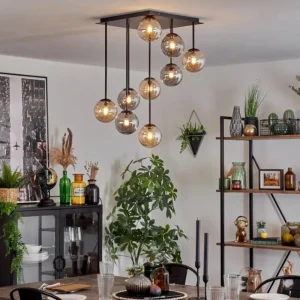 hofstein Chehalis Plafonnier, Boule lumineuse Ambre, Fumé, 9 lumières* Lampes Modernes