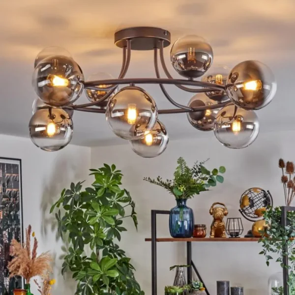 hofstein Chehalis Plafonnier, Boule lumineuse 76 cm Chrome, Clair, Fumé, 12 lumières* Lampes Modernes