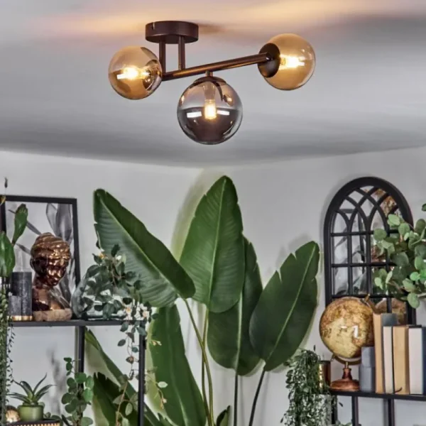 hofstein Chehalis Plafonnier, Boule lumineuse 23 cm Ambre, Fumé, 3 lumières* Lampes Modernes