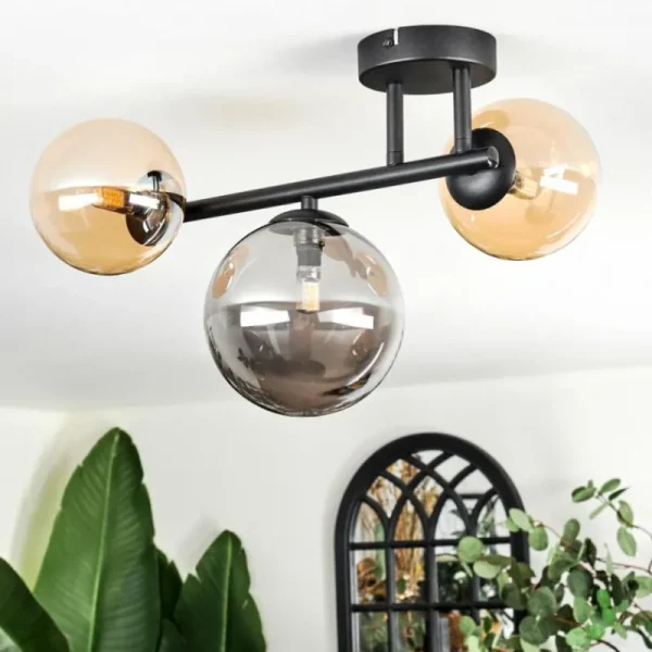 hofstein Chehalis Plafonnier, Boule lumineuse Ambre, Fumé, 3 lumières* Lampes Modernes