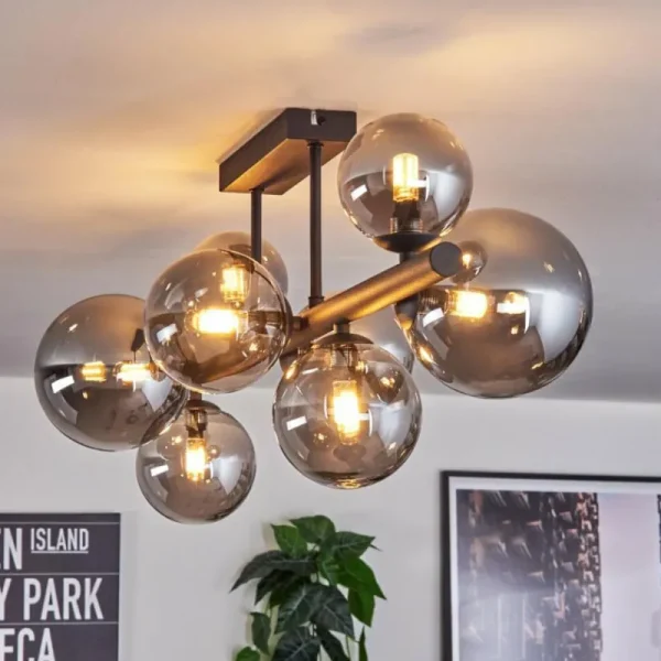 hofstein Chehalis Plafonnier, Boule lumineuse Fumé, 8 lumières* Lampes Modernes