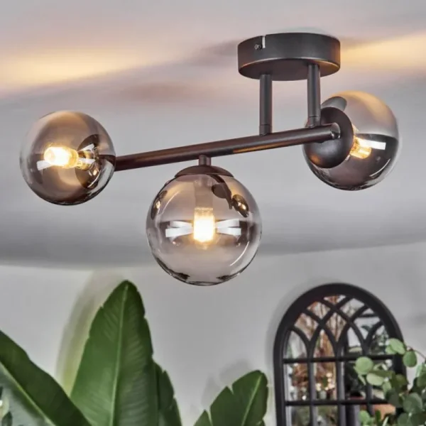 hofstein Chehalis Plafonnier, Boule lumineuse Clair, Fumé, 3 lumières* Lampes Modernes
