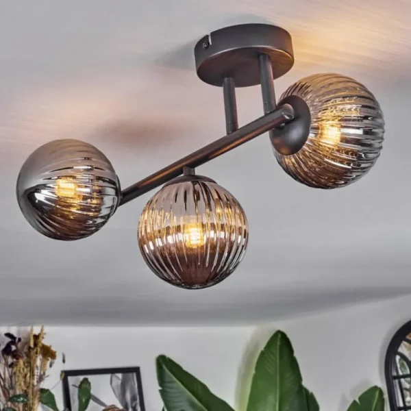 hofstein Chehalis Plafonnier, Boule lumineuse Fumé, 3 lumières* Lampes Modernes
