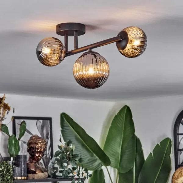 hofstein Chehalis Plafonnier, Boule lumineuse Fumé, 3 lumières* Lampes Modernes