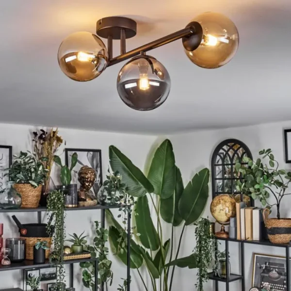 hofstein Chehalis Plafonnier, Boule lumineuse Ambre, Fumé, 3 lumières* Lampes Modernes