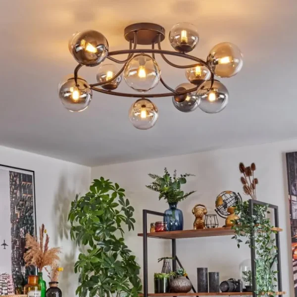 hofstein Chehalis Plafonnier, Boule lumineuse 76 cm Ambre, Clair, Fumé, 12 lumières* Lampes Modernes