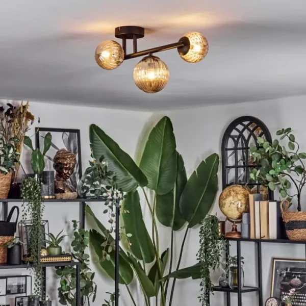 hofstein Chehalis Plafonnier, Boule lumineuse Ambre, 3 lumières* Lampes Modernes