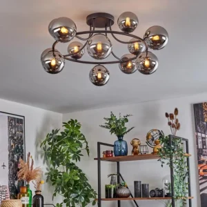 hofstein Chehalis Plafonnier, Boule lumineuse 76 cm Chrome, Fumé, 12 lumières* Lampes Modernes