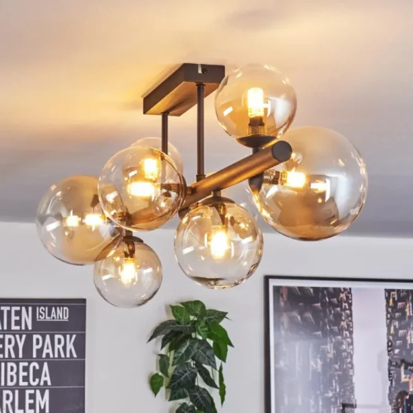 hofstein Chehalis Plafonnier, Boule lumineuse Ambre, Clair, 8 lumières* Lampes En Verre