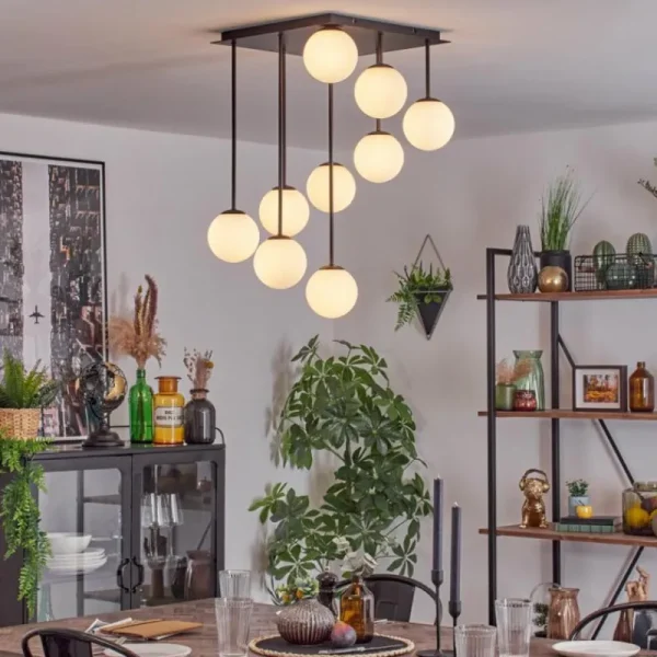 hofstein Chehalis Plafonnier, Boule lumineuse Blanc, 9 lumières* Lampes En Verre