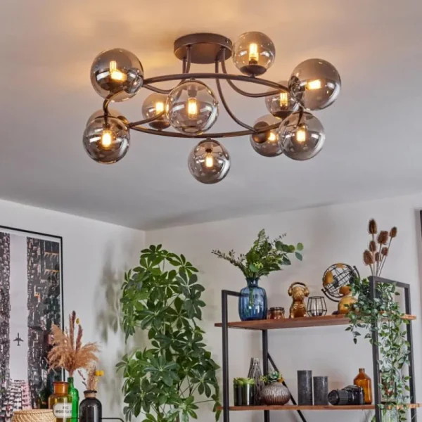 hofstein Chehalis Plafonnier, Boule lumineuse Fumé, 12 lumières* Lampes Modernes