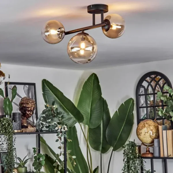 hofstein Chehalis Plafonnier, Boule lumineuse Ambre, Clair, 3 lumières* Lampes En Verre