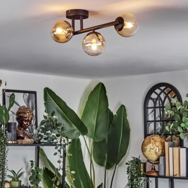 hofstein Chehalis Plafonnier, Boule lumineuse Ambre, Clair, 3 lumières* Lampes En Verre