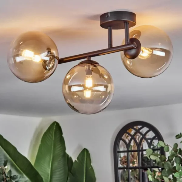 hofstein Chehalis Plafonnier, Boule lumineuse Ambre, Clair, 3 lumières* Lampes En Verre