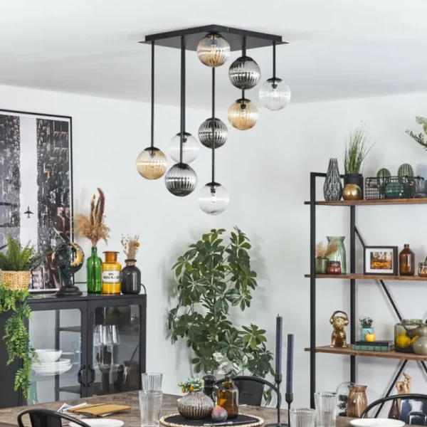 hofstein Chehalis Plafonnier, Boule lumineuse Ambre, Clair, Fumé, 9 lumières* Lampes Modernes