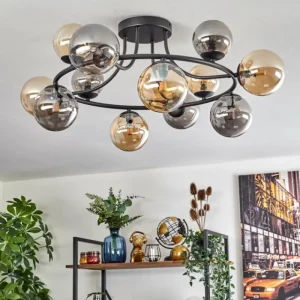 hofstein Chehalis Plafonnier, Boule lumineuse 76 cm Ambre, Fumé, 12 lumières* Lampes Modernes