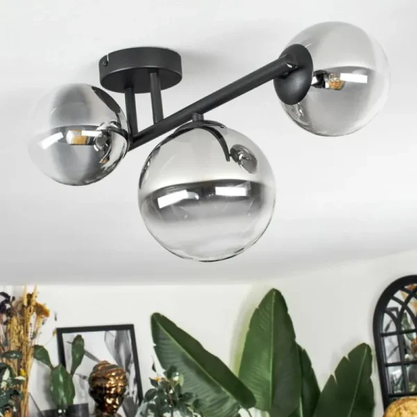 hofstein Chehalis Plafonnier, Boule lumineuse Clair, Fumé, 3 lumières* Lampes Modernes