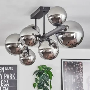 hofstein Chehalis Plafonnier, Boule lumineuse Chrome, Fumé, 8 lumières* Lampes Modernes