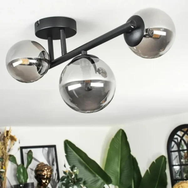 hofstein Chehalis Plafonnier, Boule lumineuse Fumé, 3 lumières* Lampes Modernes