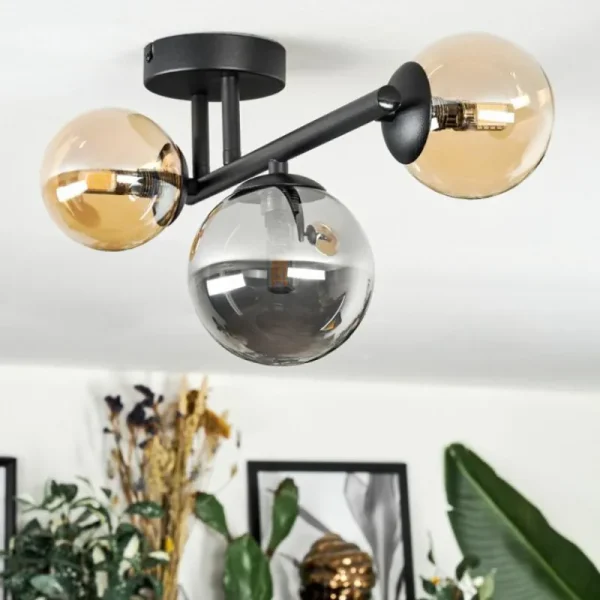 hofstein Chehalis Plafonnier, Boule lumineuse 23 cm Ambre, Fumé, 3 lumières* Lampes Modernes