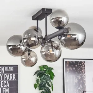 hofstein Chehalis Plafonnier, Boule lumineuse Fumé, 8 lumières* Lampes Modernes