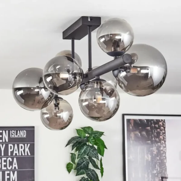 hofstein Chehalis Plafonnier, Boule lumineuse Fumé, 8 lumières* Lampes Modernes