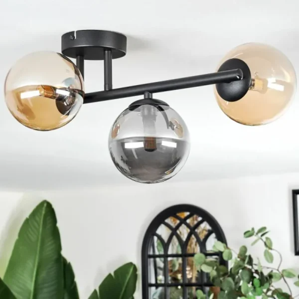 hofstein Chehalis Plafonnier, Boule lumineuse Ambre, Fumé, 3 lumières* Lampes Modernes