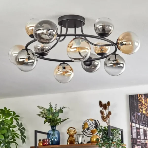 hofstein Chehalis Plafonnier, Boule lumineuse 76 cm Ambre, Clair, Fumé, 12 lumières* Lampes Modernes