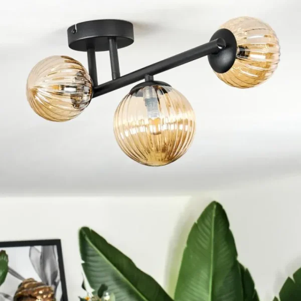 hofstein Chehalis Plafonnier, Boule lumineuse Ambre, 3 lumières* Lampes Modernes