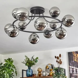 hofstein Chehalis Plafonnier, Boule lumineuse 76 cm Chrome, Fumé, 12 lumières* Lampes Modernes