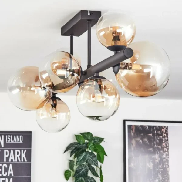 hofstein Chehalis Plafonnier, Boule lumineuse Ambre, Clair, 8 lumières* Lampes En Verre