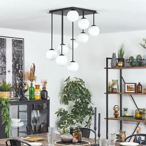hofstein Chehalis Plafonnier, Boule lumineuse Blanc, 9 lumières* Lampes En Verre