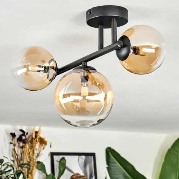 hofstein Chehalis Plafonnier, Boule lumineuse Ambre, Clair, 3 lumières* Lampes En Verre