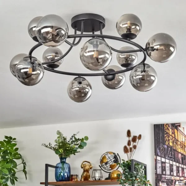 hofstein Chehalis Plafonnier, Boule lumineuse Fumé, 12 lumières* Lampes Modernes