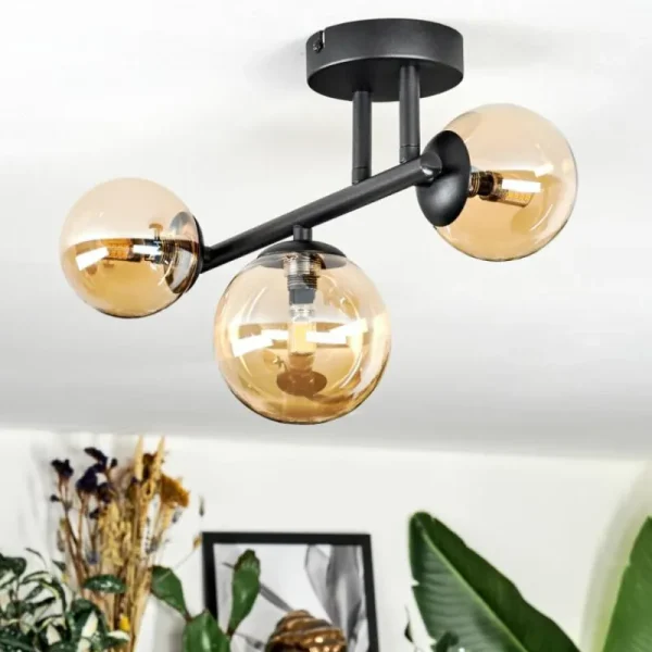 hofstein Chehalis Plafonnier, Boule lumineuse Ambre, 3 lumières* Lampes En Verre
